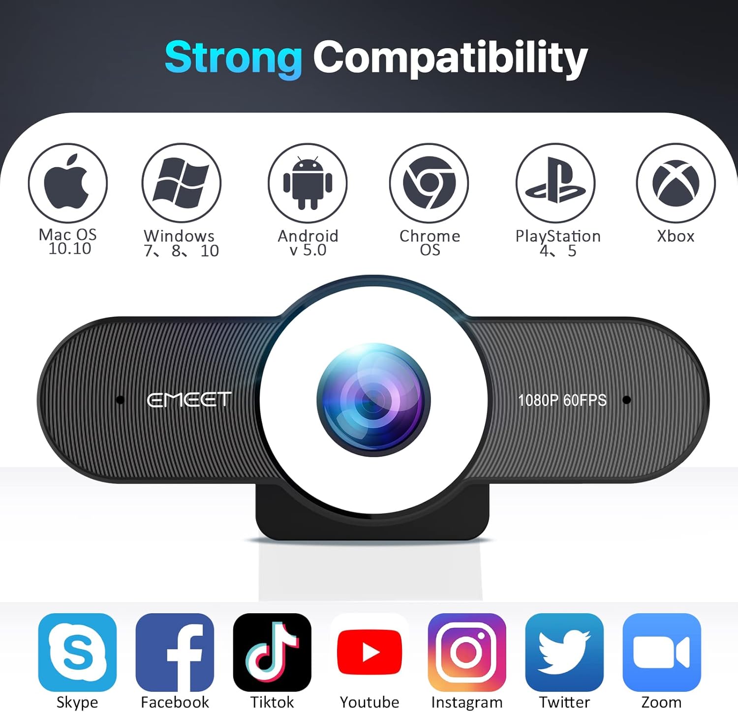 Emeet Webcam C970L Webcam with Microphone, Light 60FPS Emeet Webcam C970L Webcam with Microphone, Light 60FPS